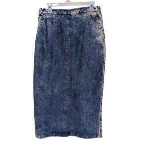 Vintage Acid Wash Denim Skirt Made in USA High Waist‎ Pencil Midi 80s 90s Y2K